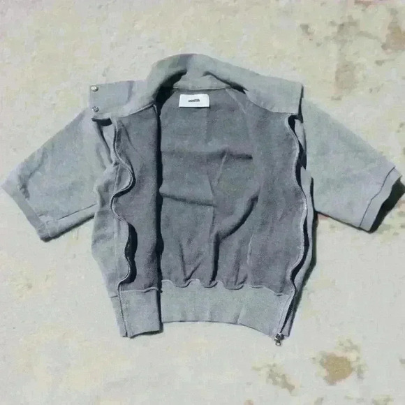 GENERAL STANDARD Short Sleeve Turtleneck Zip Up Pocket Gray Sweatshirt Women Med - Picture 2 of 13